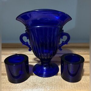 Set of 3 Marimekko Cobalt Votive & Jar/Vase